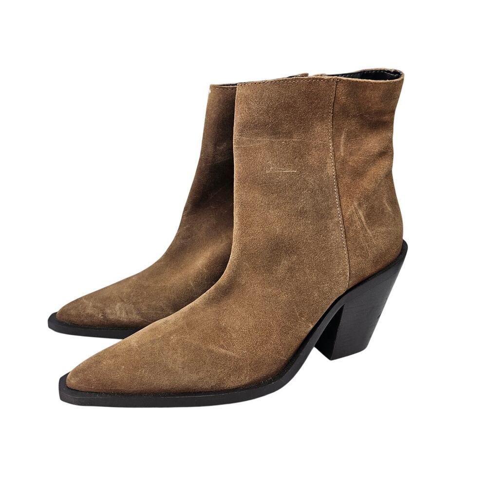 NEW Mango MNG 40 Brown Suede Leather Boot Minimalist Western Pointed Toe Casual
